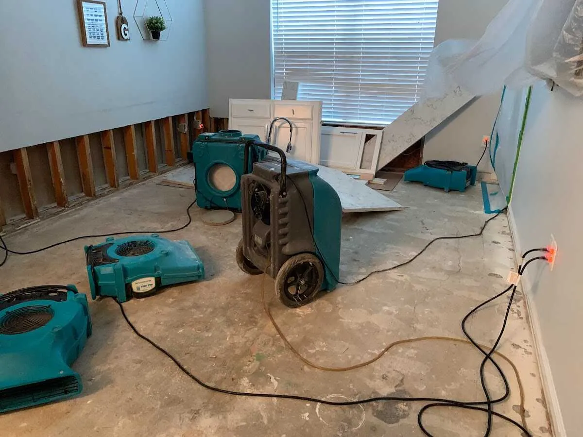 Dehumidifier in flood-cut room for Water Damage Restoration in Upper Southampton